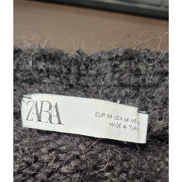 Zara Womens Medium Black Wool Alpaca Long Sleeve Crop Open Cardigan - Picture 6 of 7